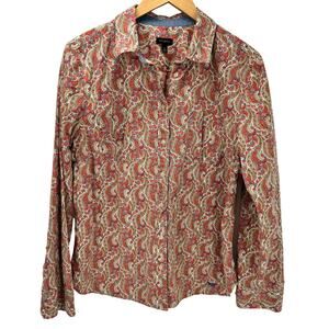 Talbots Blouse Womens 16 Paisley Long Sleeve Button Up Pink Blue Tan Cotton